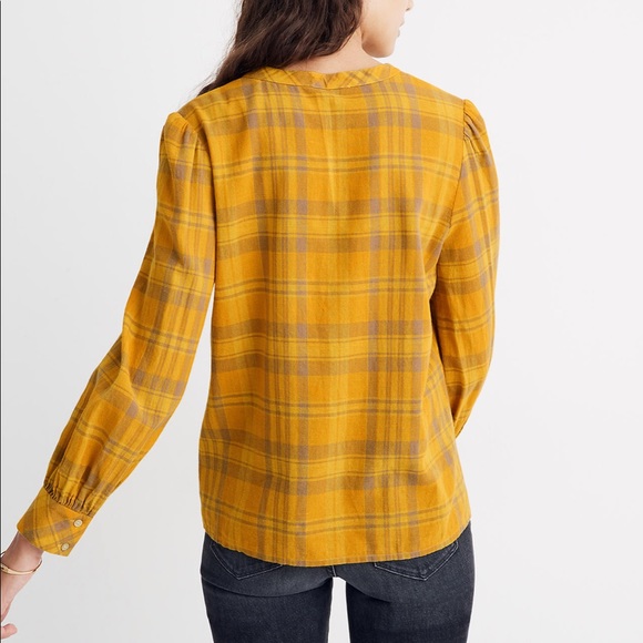 Madewell Yellow Flannel Leysfield Popover Shirt - Picture 3 of 10